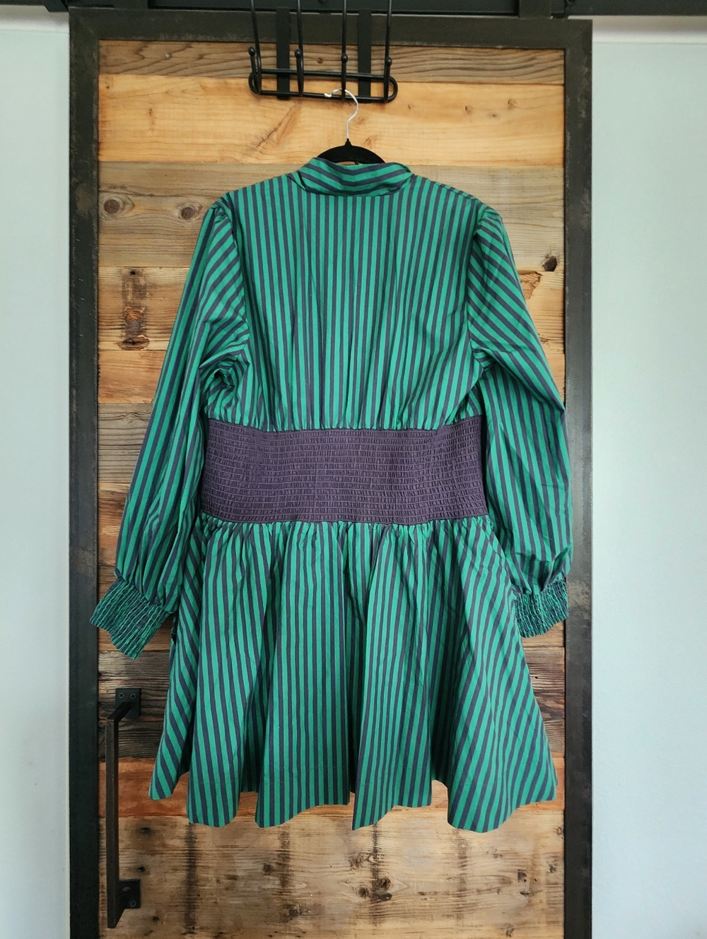 Anthropologie Teal and Black Striped V-Neck Mini Dress - Picture 5 of 7